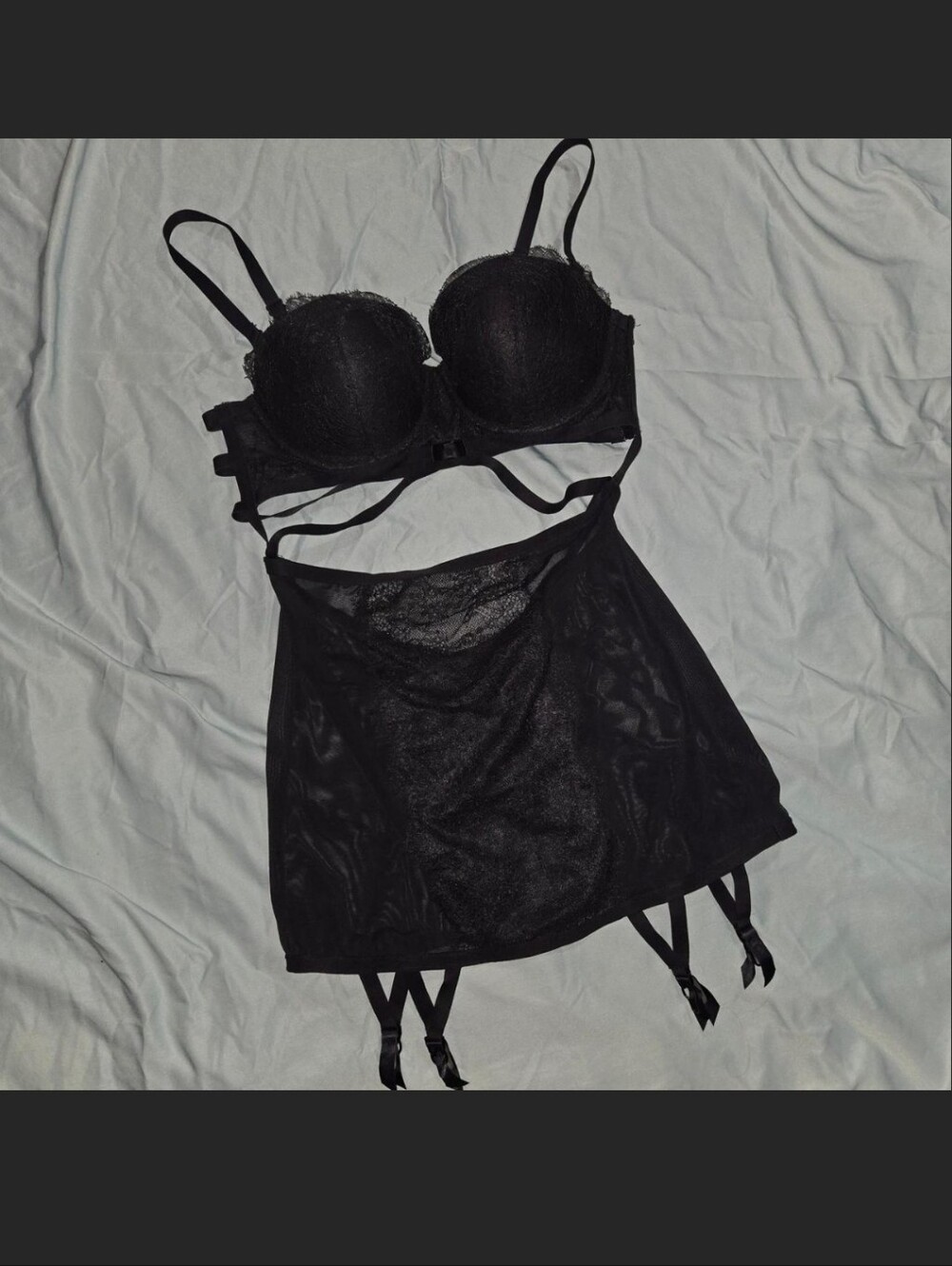 Black Lace Push-Up Garter Slip